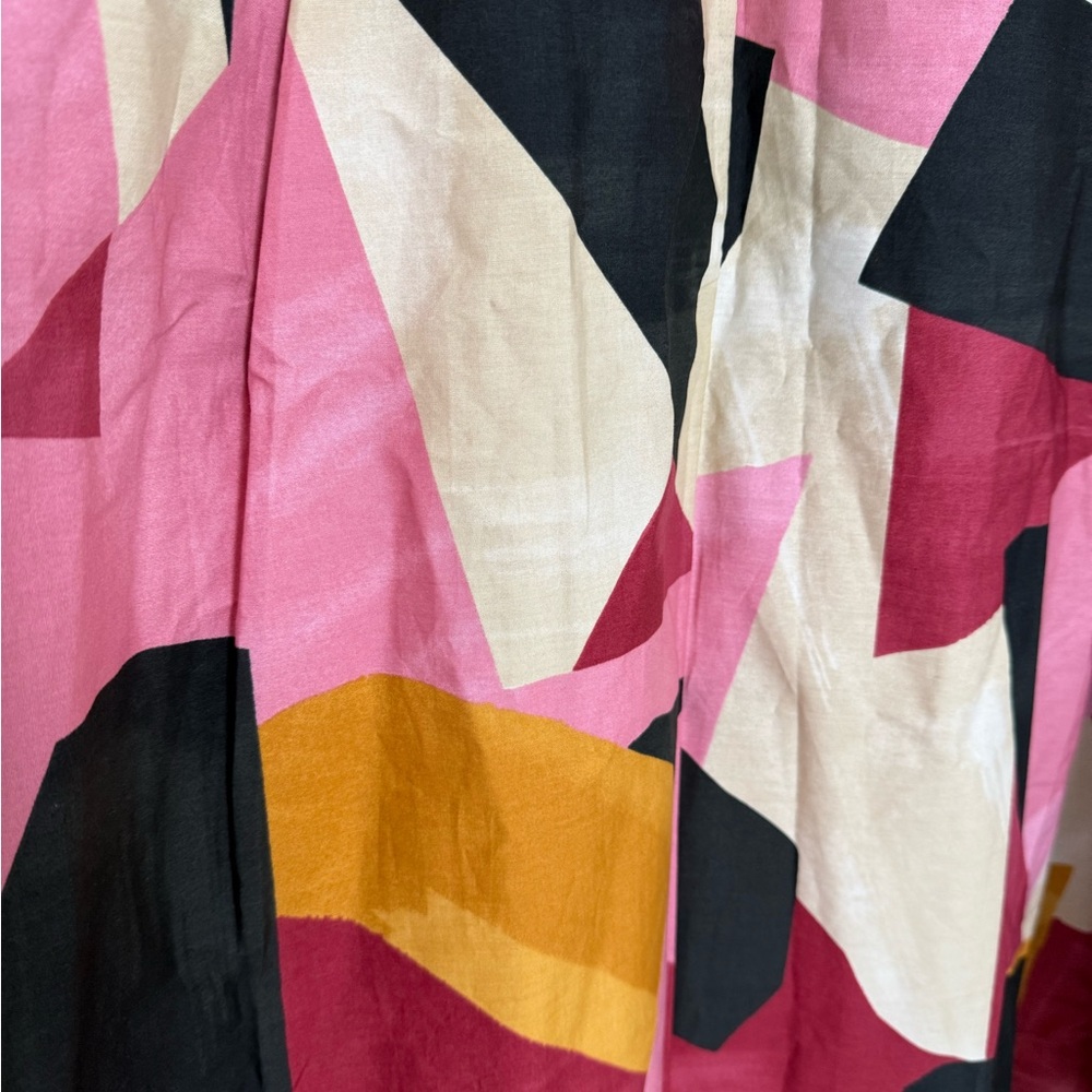 Zara Pink Abstract Print Circle Skirt with Black, Cream & Mustard Accents - Picture 2 of 4